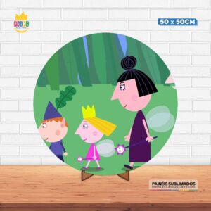 Painel Redondo 3D Ben e Holly Tecido 50cm X 50cm Com Suporte MDF
