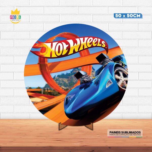 Painel Redondo 3D Hot Wheels  Tecido 50cm X 50cm Com Suporte MDF