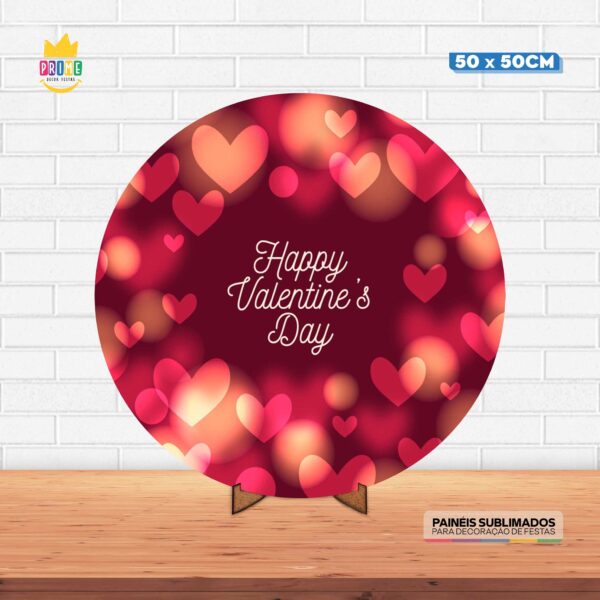 Painel Redondo 3D Dia dos Namorados Tecido 50cm X 50cm Com Suporte MDF