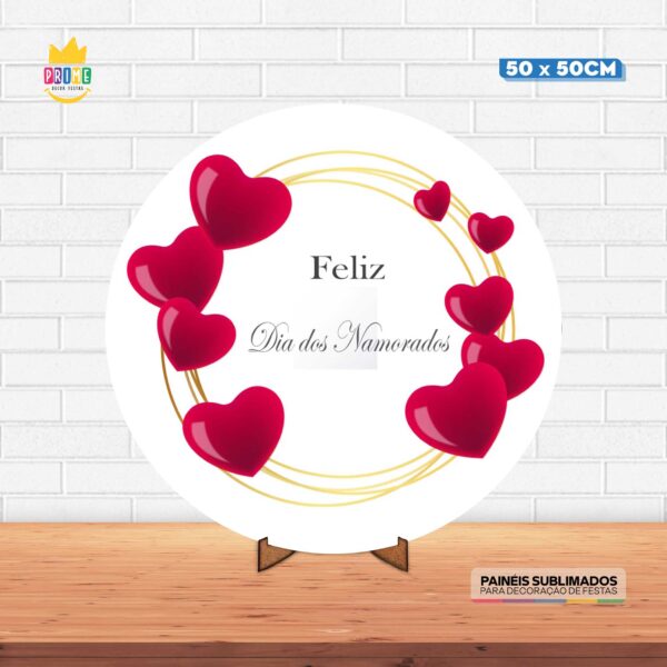Painel Redondo 3D Dia dos Namorados Tecido 50cm X 50cm Com Suporte MDF