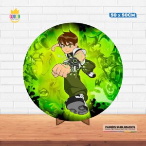 Painel Redondo 3D Ben 10 Tecido 50cm X 50cm Com Suporte MDF