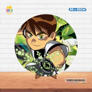 Painel Redondo 3D Ben 10 Tecido 50cm X 50cm Com Suporte MDF