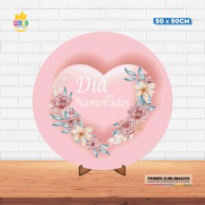 Painel Redondo 3D Dia dos Namorados Tecido 50cm X 50cm Com Suporte MDF
