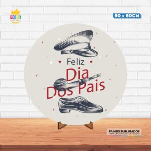 Painel Redondo 3D Dia dos Pais Tecido 50cm X 50cm Com Suporte MDF