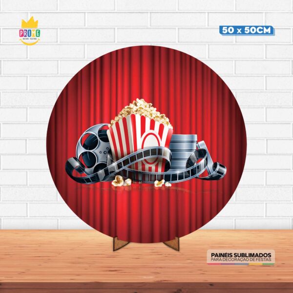 Painel Redondo 3D Cinema Tecido 50cm X 50cm Com Suporte MDF