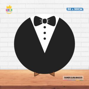 Painel Redondo 3D Dia dos Pais Terno Preto Tecido 50cm X 50cm Com Suporte MDF
