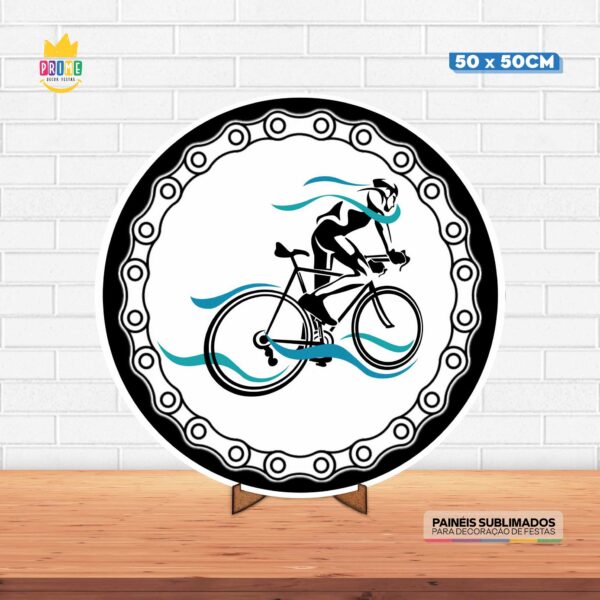 Painel Redondo 3D Bike Tecido 50cm X 50cm Com Suporte MDF