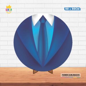 Painel Redondo 3D Dia dos Pais Terno Tecido 50cm X 50cm Com Suporte MDF