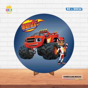 Painel Redondo 3D Blaze Tecido 50cm X 50cm Com Suporte MDF