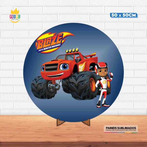 Painel Redondo 3D Blaze Tecido 50cm X 50cm Com Suporte MDF