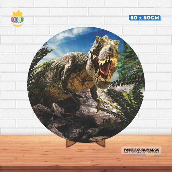 Painel Redondo 3D Dinossauro Tecido 50cm X 50cm Com Suporte MDF