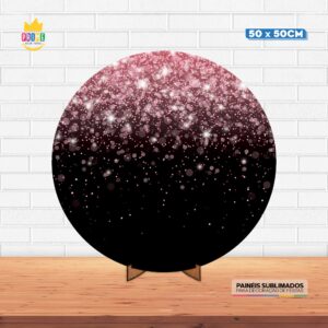 Painel Redondo 3D Glitter Tecido 50cm X 50cm Com Suporte MDF