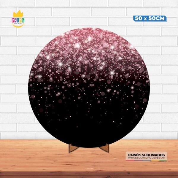 Painel Redondo 3D Glitter Tecido 50cm X 50cm Com Suporte MDF