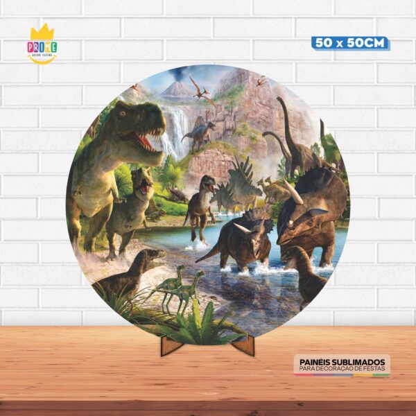 Painel Redondo 3D Dinossauro Tecido 50cm X 50cm Com Suporte MDF