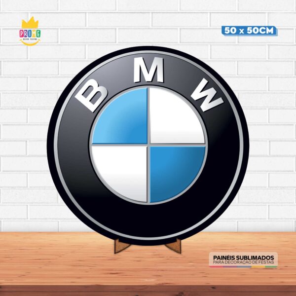 Painel Redondo 3D BMW Tecido 50cm X 50cm Com Suporte MDF