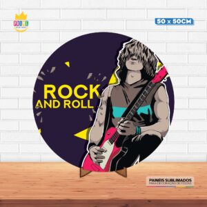 Painel Redondo 3D Rock Roll Tecido 50cm X 50cm Com Suporte MDF