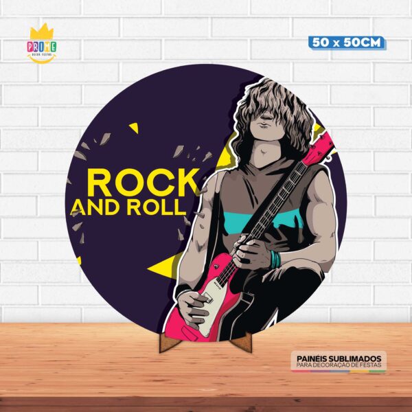 Painel Redondo 3D Rock Roll Tecido 50cm X 50cm Com Suporte MDF