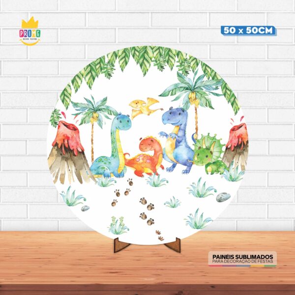 Painel Redondo 3D Dinossauro Baby Tecido 50cm X 50cm Com Suporte MDF