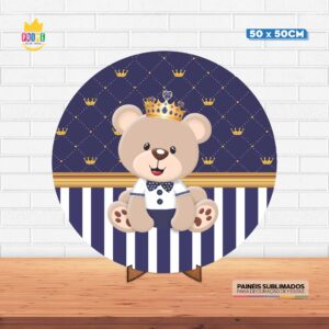 Painel Redondo 3D Ursinho Príncipe Tecido 50cm X 50cm Com Suporte MDF