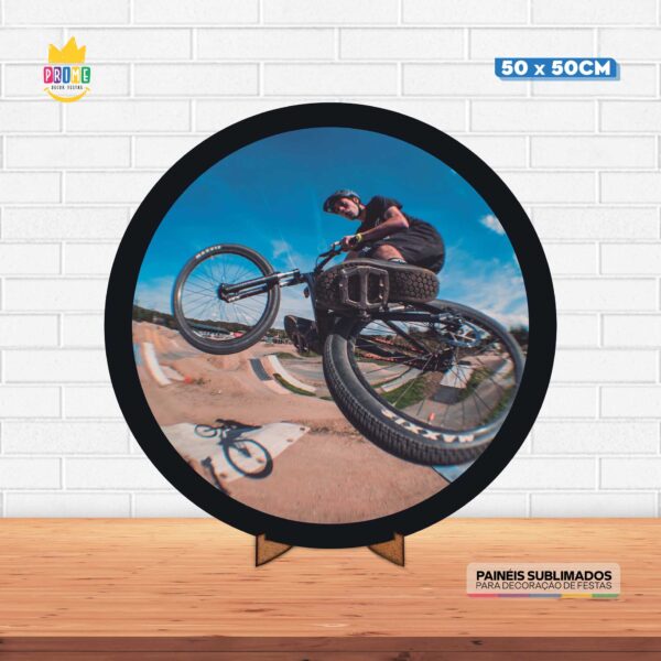 Painel Redondo 3D Bike Tecido 50cm X 50cm Com Suporte MDF