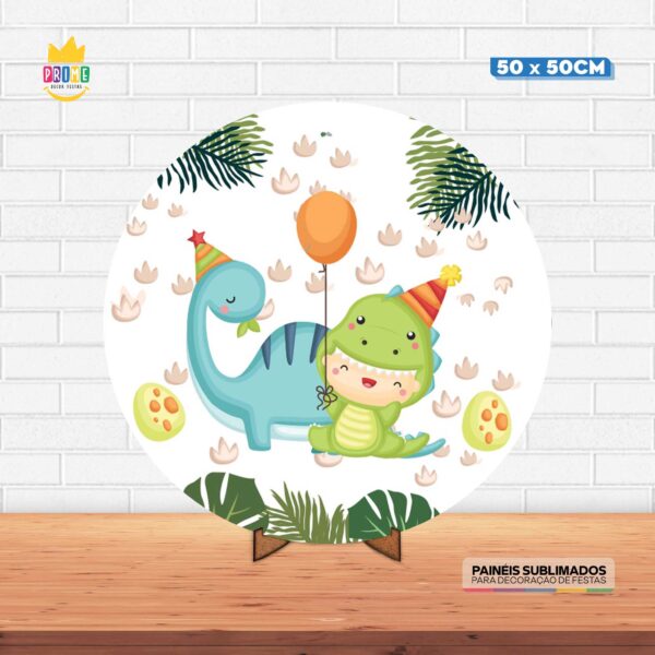 Painel Redondo 3D Dinossauro Baby Tecido 50cm X 50cm Com Suporte MDF