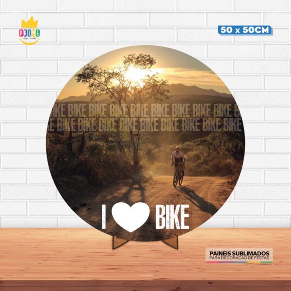 Painel Redondo 3D Bike Tecido 50cm X 50cm Com Suporte MDF