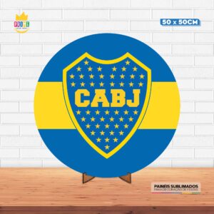 Painel Redondo 3D Boca Juniors Tecido 50cm X 50cm Com Suporte MDF