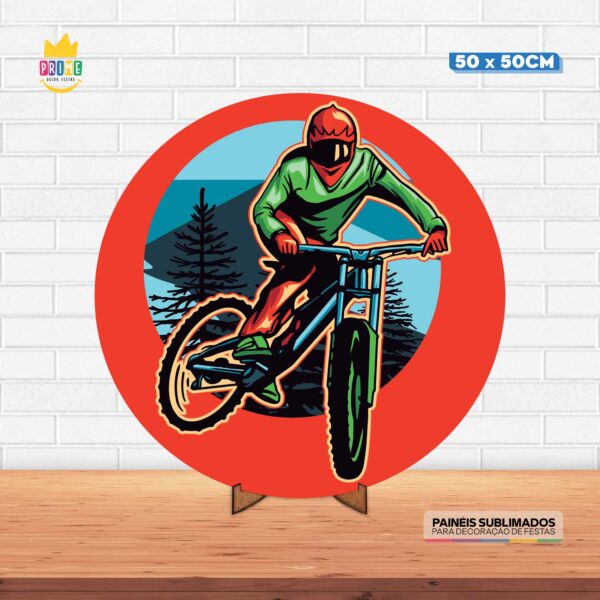 Painel Redondo 3D Bike Tecido 50cm X 50cm Com Suporte MDF
