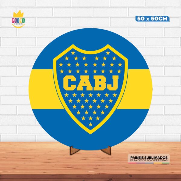 Painel Redondo 3D Boca Juniors Tecido 50cm X 50cm Com Suporte MDF
