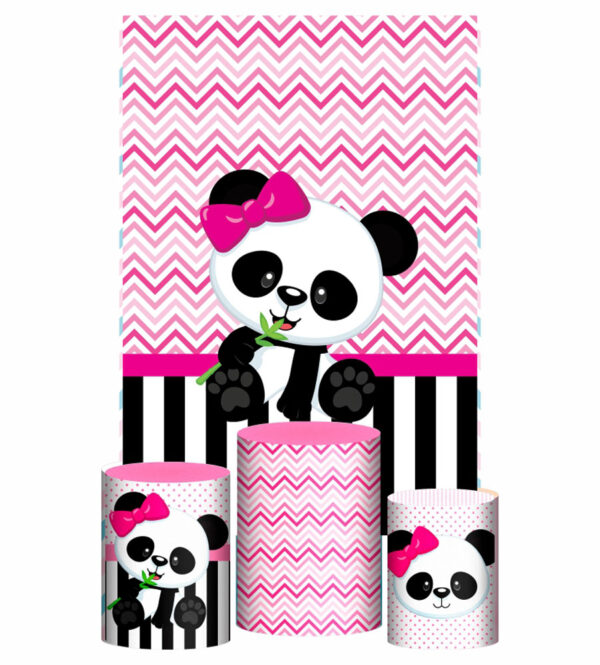 Kit Casado Panda Rosa Trio Capa Cilindro Retangular Tecido