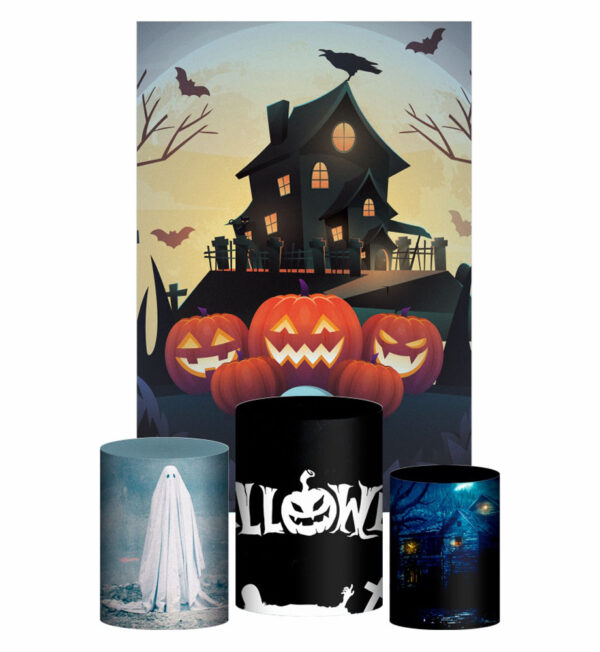 Kit Casado Halloween Trio Capa Cilindro Retangular Tecido