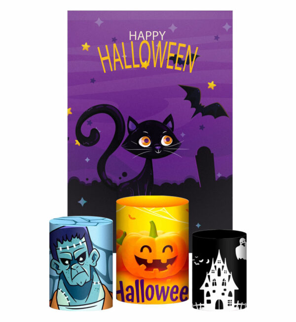 Kit Casado Halloween Trio Capa Cilindro Retangular Tecido
