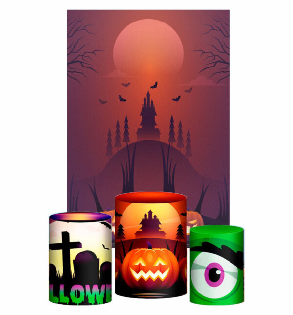 Kit Casado Halloween Trio Capa Cilindro Retangular Tecido