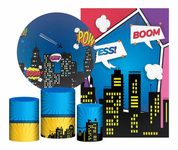 Kit Casado Prédio Herói Painel Redondo Trio Capas Cilindro Retangular Vertical Em Tecido