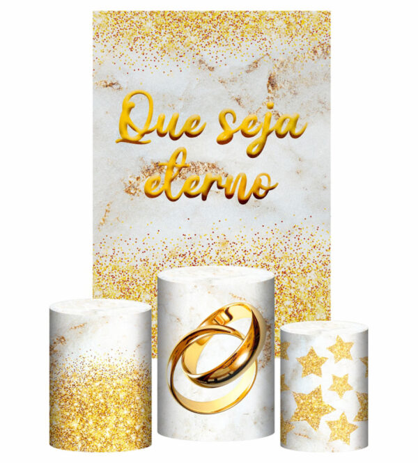 Kit Casado Bodas de Ouro Trio Capa Cilindro Retangular Tecido