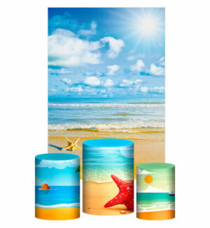 Kit Casado Praia Verão Trio Capa Cilindro Retangular Tecido