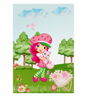 Painel de Festa Retangular 3D Moranguinho Casadinho 1,50m x 2,20