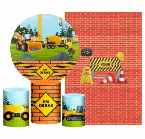 Kit Casado Construção Painel Redondo Trio Capas Cilindro Retangular Vertical Em Tecido