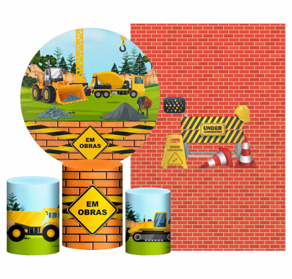 Kit Casado Construção Painel Redondo Trio Capas Cilindro Retangular Vertical Em Tecido