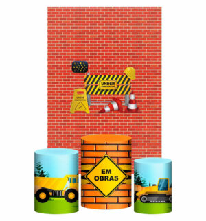 Kit Casado Construção Trio Capa Cilindro Retangular Tecido