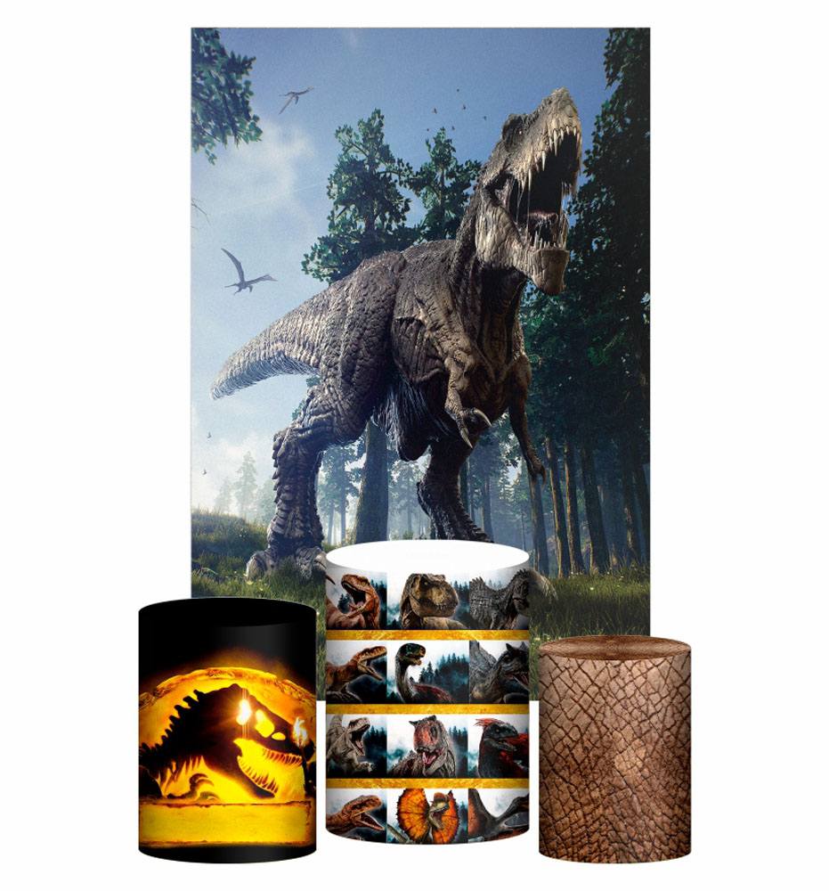 Kit Casado Jurassic World  Trio Capa Cilindro Retangular Tecido