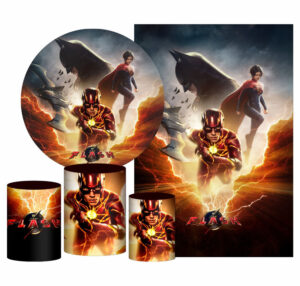 Kit Casado The Flash Painel Redondo Trio Capas Cilindro Retangular Vertical Em Tecido