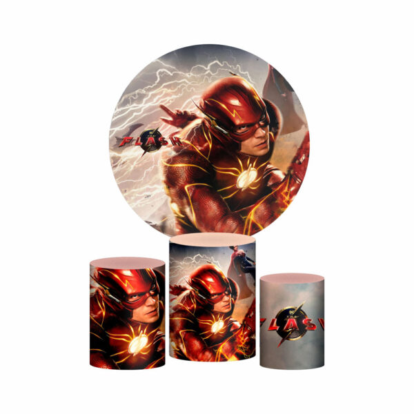 Trio Capa Cilindro + Painel Redondo 3D The Flash 1,50m Veste Fácil