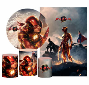 Kit Casado The Flash Painel Redondo Trio Capas Cilindro Retangular Vertical Em Tecido
