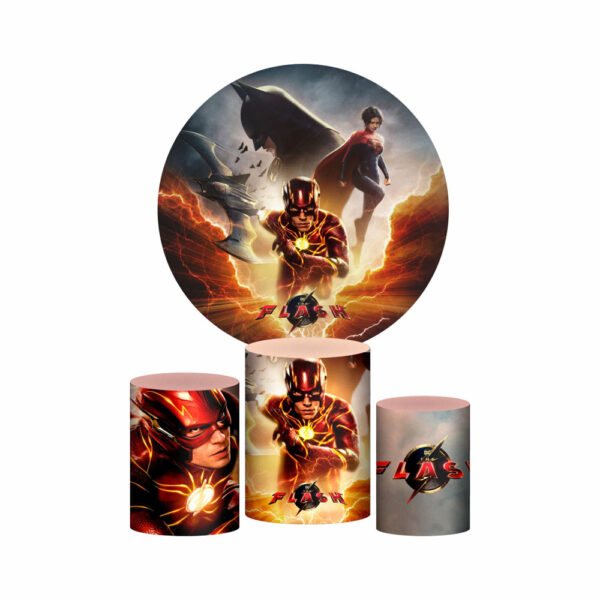 Trio Capa Cilindro + Painel Redondo 3D The Flash 1,50m Veste Fácil