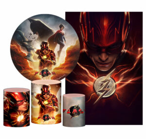 Kit Casado The Flash Painel Redondo Trio Capas Cilindro Retangular Vertical Em Tecido