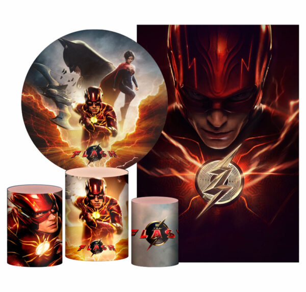 Kit Casado The Flash Painel Redondo Trio Capas Cilindro Retangular Vertical Em Tecido