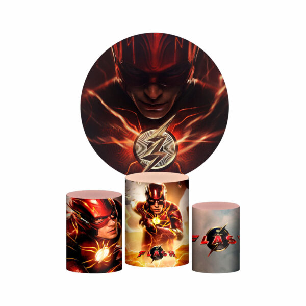 Trio Capa Cilindro + Painel Redondo 3D The Flash 1,50m Veste Fácil