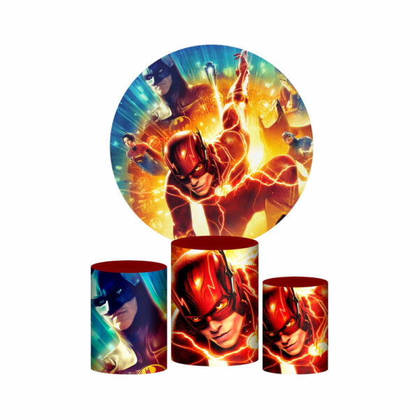 Trio Capa Cilindro + Painel Redondo 3D The Flash 1,50m Veste Fácil