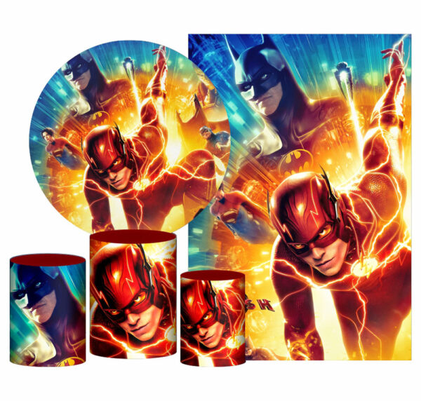 Kit Casado The Flash Painel Redondo Trio Capas Cilindro Retangular Vertical Em Tecido